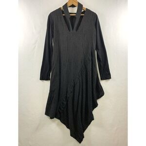 Luukaa Womens Pin Stripe Asymmetric Dress 6 Lagenlook Artsy Event Mixed Media